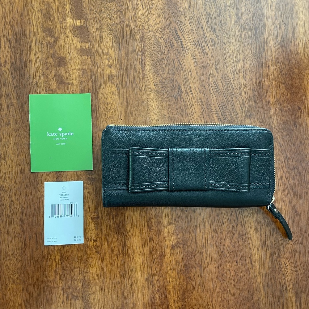 NWT Black Kate Spade NY Alice Court Nisha Bow Wallet Clutch - Brand New